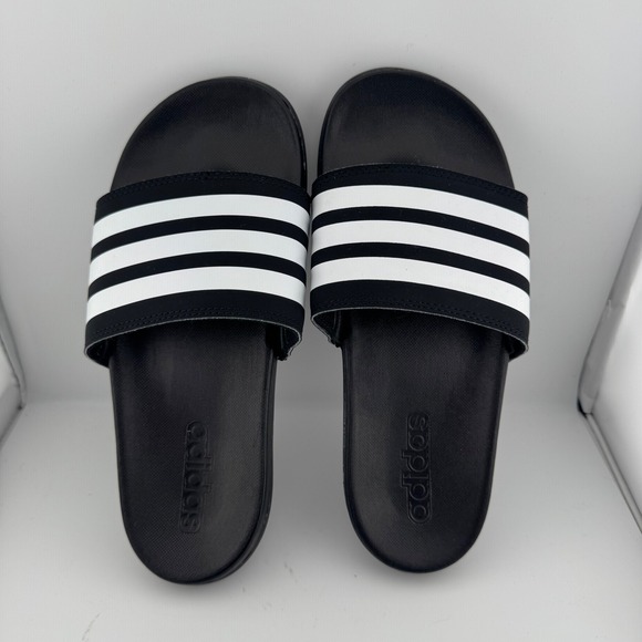 adidas Other - Adidas Adilette Shower Slides Men 5 Black White Striped Sport Sandals A:JS4313